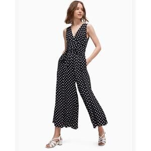 Kate Spade Polka Dot Lia Wide Leg Sleeveless V Neck‎ Cropped Jumpsuit Size 00